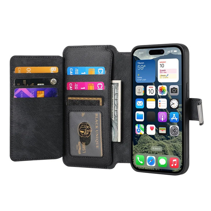 CASENEO MW-02 For iPhone 16 Plus Leather Case Detachable Magnetic Phone Cover - Black - 2