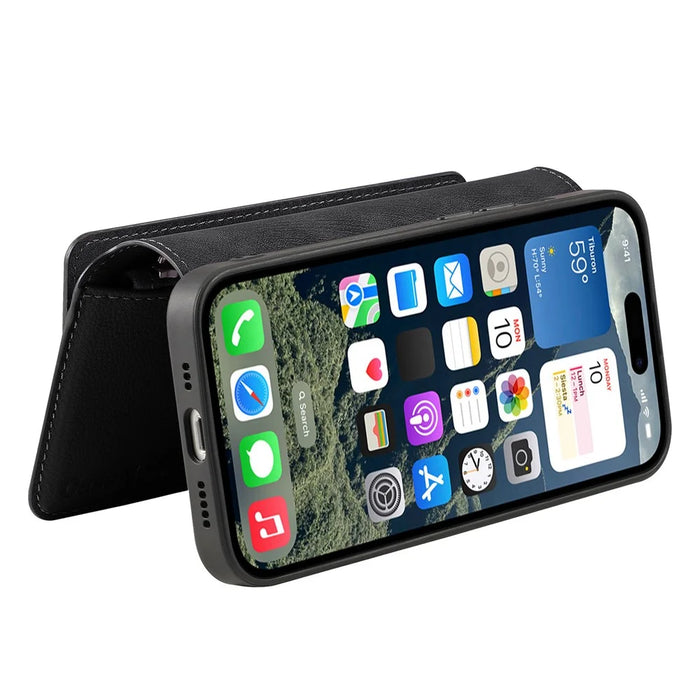 CASENEO MW-02 For iPhone 16 Plus Leather Case Detachable Magnetic Phone Cover - Black - 3