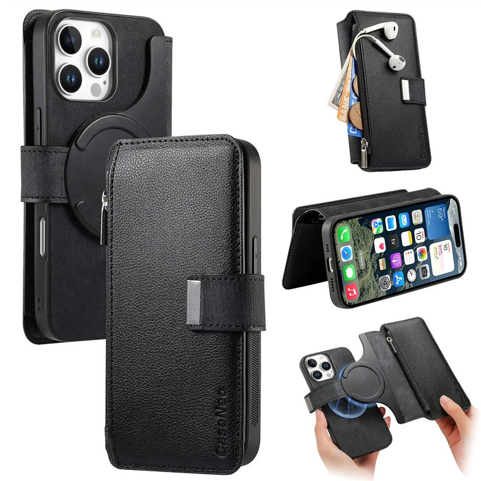 CASENEO MW-02 For iPhone 16 Pro Leather Case Detachable Magnetic Phone Cover - Black - 1