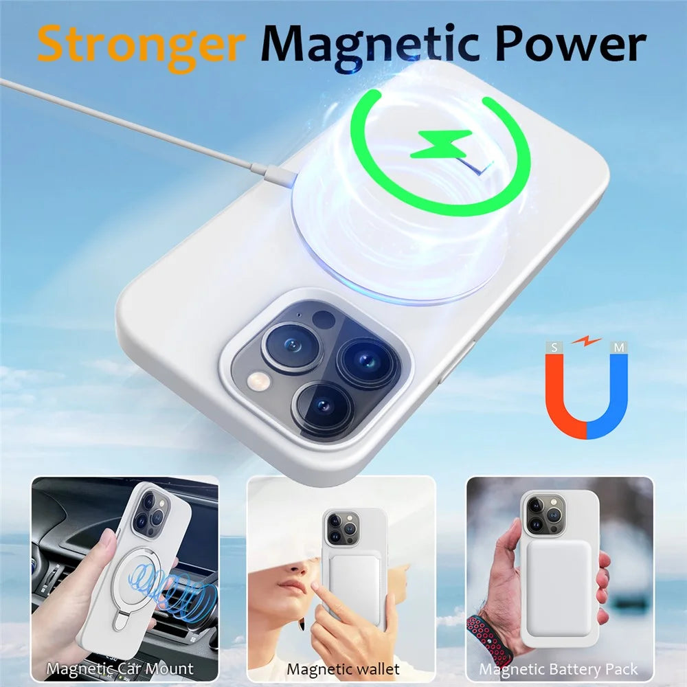 For iPhone 16 Pro Case Compatible with MagSafe Kickstand PC + Silicone Phone Cover - White - 3