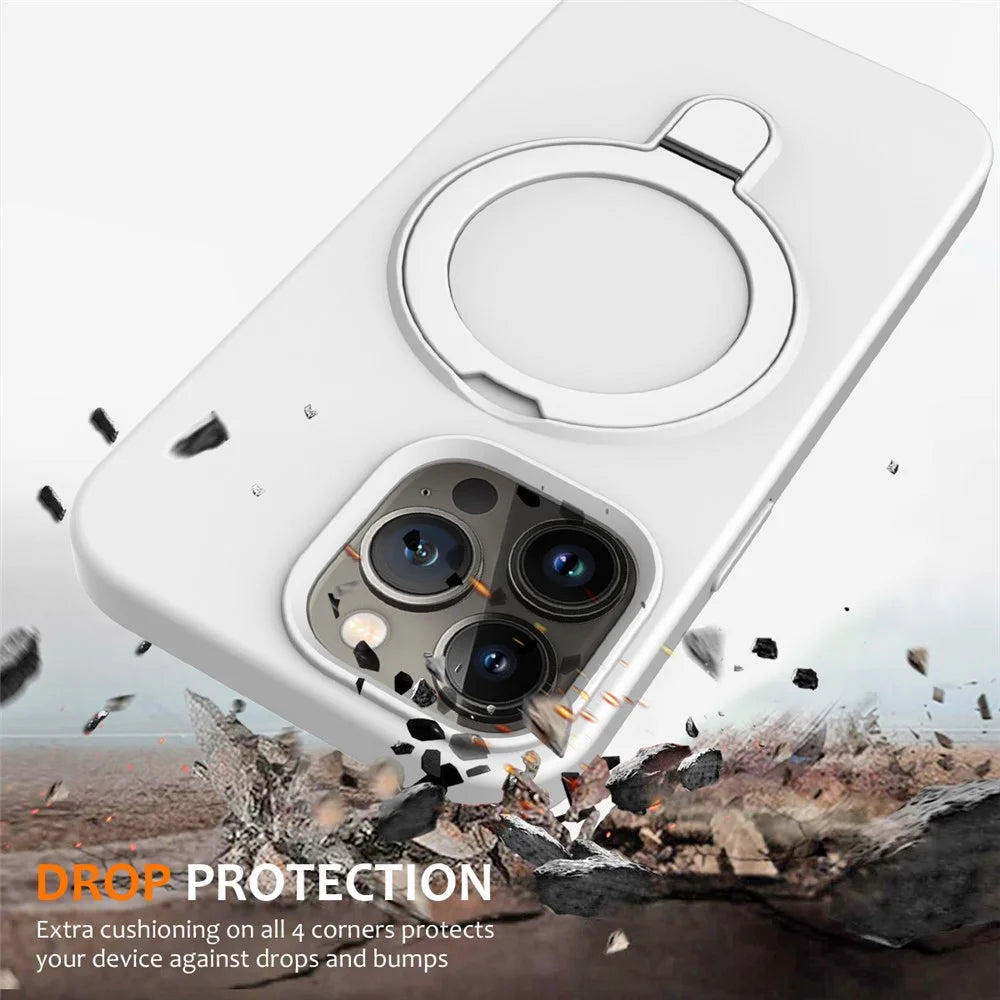 For iPhone 16 Pro Case Compatible with MagSafe Kickstand PC + Silicone Phone Cover - White - 6