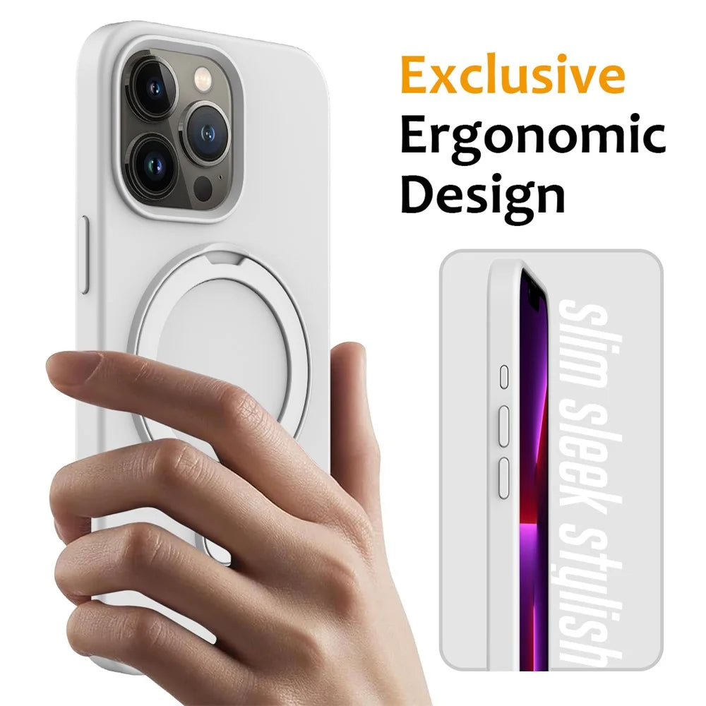 For iPhone 16 Pro Max Case Compatible with MagSafe Kickstand PC + Silicone Phone Cover - White - 2