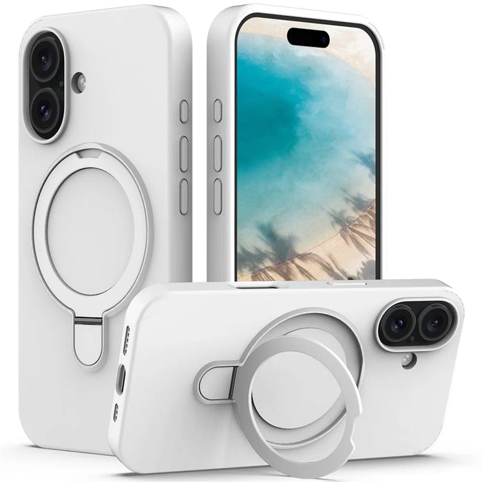 For iPhone 16 Case Compatible with MagSafe Kickstand PC + Silicone Phone Cover - White - 1