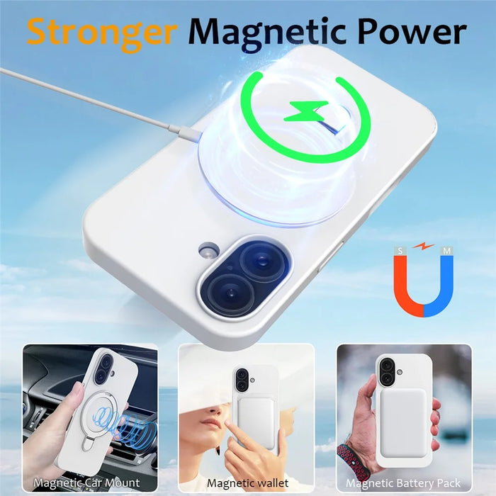 For iPhone 16 Case Compatible with MagSafe Kickstand PC + Silicone Phone Cover - White - 3