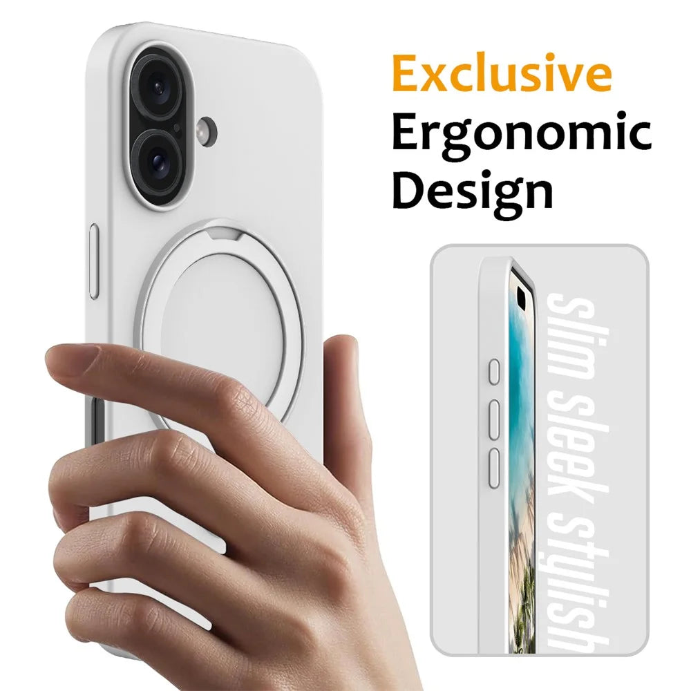 For iPhone 16 Plus Case Compatible with MagSafe Kickstand PC + Silicone Phone Cover - White - 2