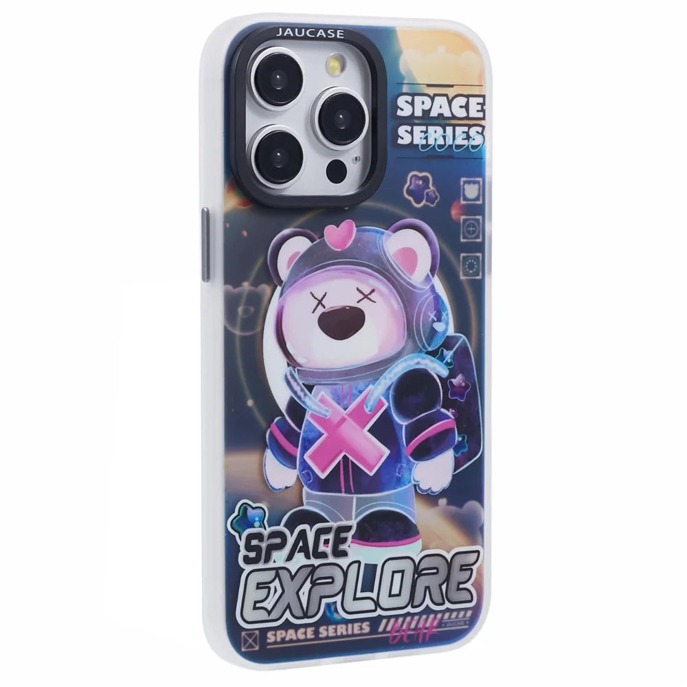 JAUCASE For iPhone 14 Pro Max Case Compatible with MagSafe Bear Pattern PC+TPU Matte Phone Cover - Space Explore Bear - 1