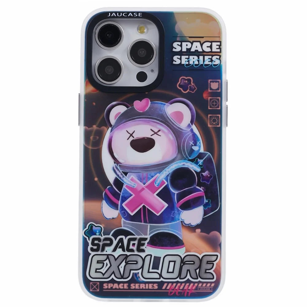 JAUCASE For iPhone 14 Pro Max Case Compatible with MagSafe Bear Pattern PC+TPU Matte Phone Cover - Space Explore Bear - 3