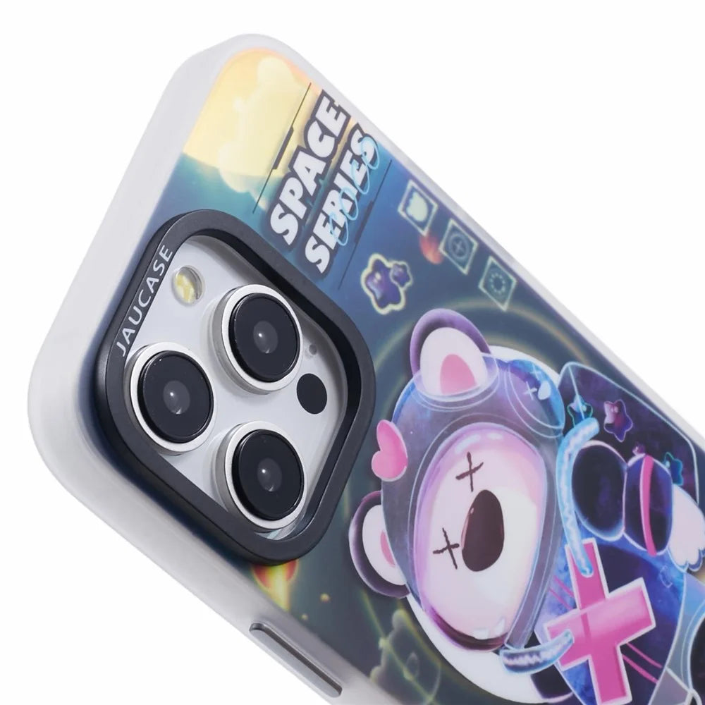 JAUCASE For iPhone 14 Pro Max Case Compatible with MagSafe Bear Pattern PC+TPU Matte Phone Cover - Space Explore Bear - 7