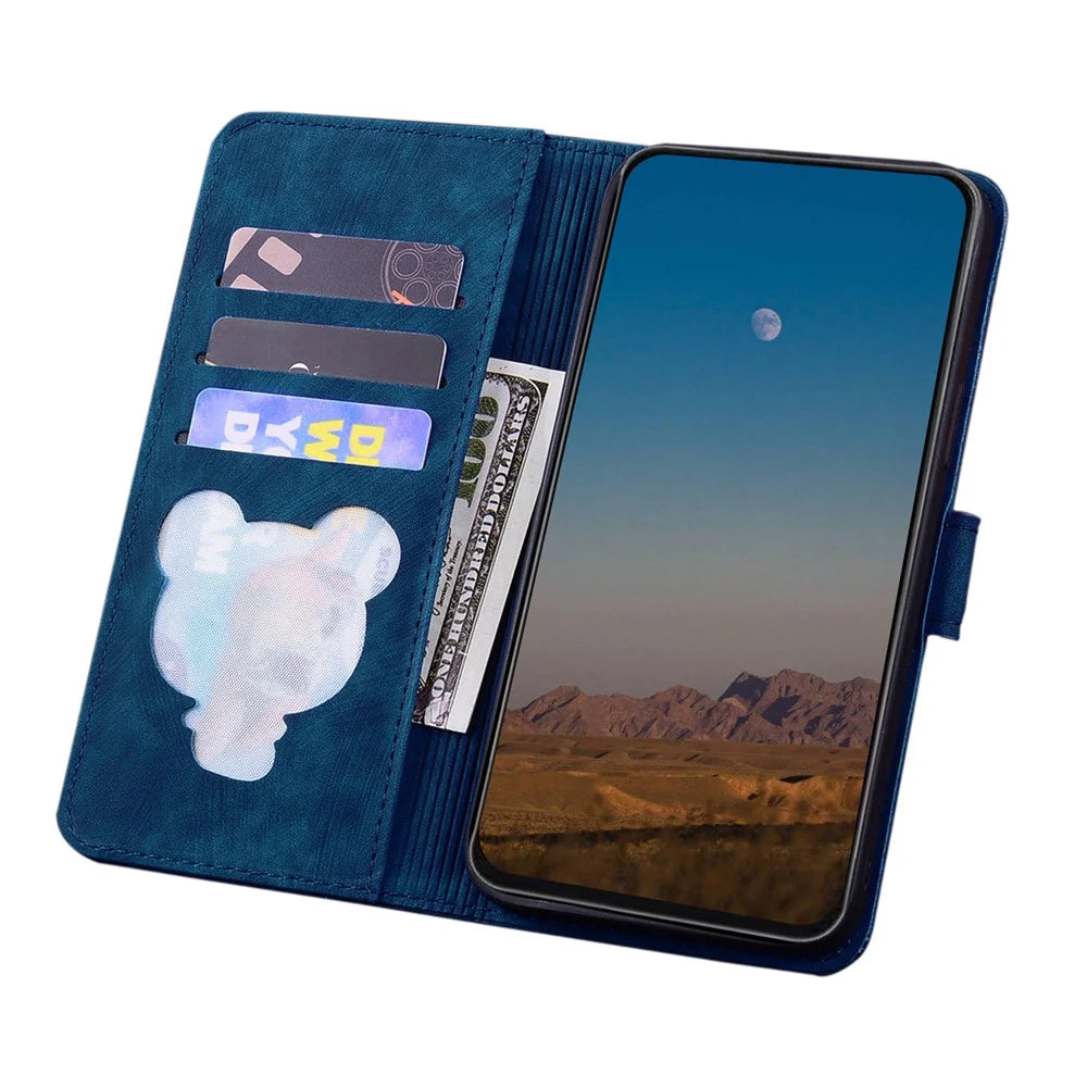 For Google Pixel 10 Pro / Pixel 10 / Pixel 9 Pro / Pixel 9 Case Flip Stand Leather Phone Cover Cherry Blossom Cat Imprinted - Blue - 4
