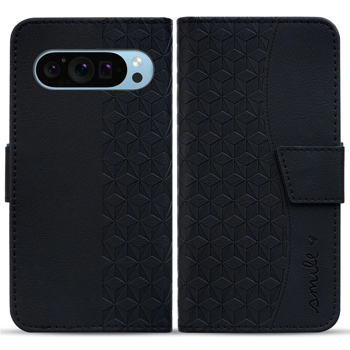 For Google Pixel 10 Pro / Pixel 10 / Pixel 9 Pro / Pixel 9 Case Rhombus Pattern Leather Wallet Phone Cover - Black - 1