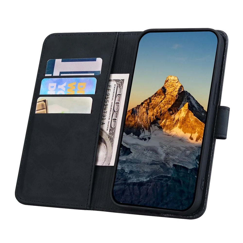 For Google Pixel 10 Pro XL / 9 Pro XL Case PU Leather Wallet Flip Phone Cover Flower Imprinted - Black - 4