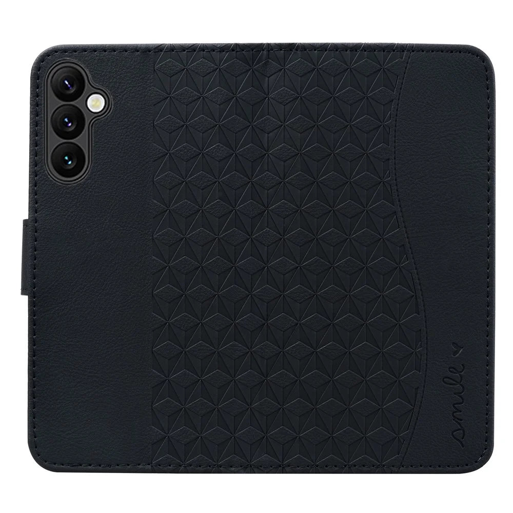 For Samsung Galaxy A16 5G / A16 4G Case Rhombus Pattern Leather Wallet Phone Cover - Black - 5