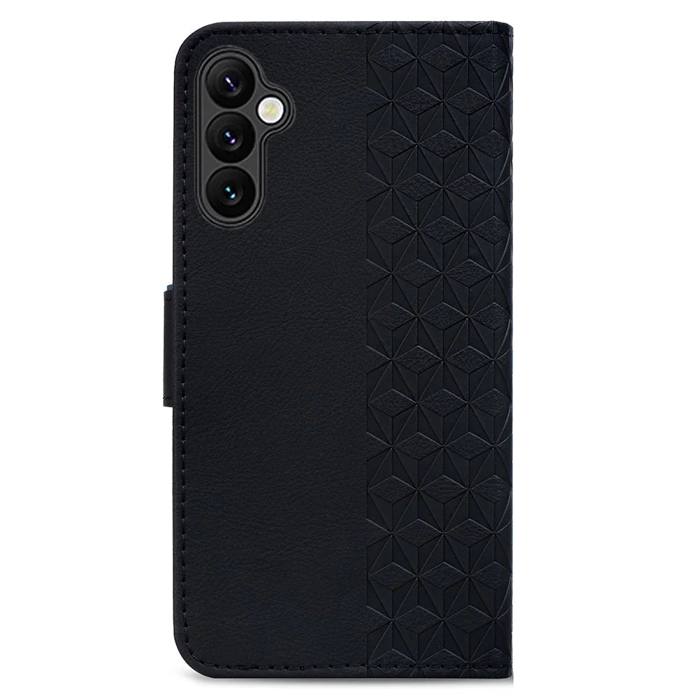 For Samsung Galaxy A16 5G / A16 4G Case Rhombus Pattern Leather Wallet Phone Cover - Black - 6