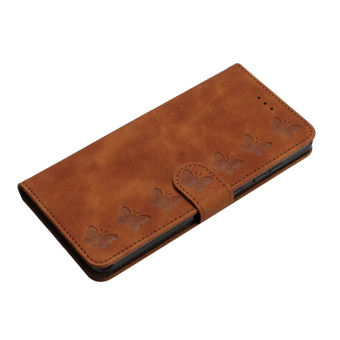 For Samsung Galaxy A06 4G Case Imprinted Butterfly Leather Wallet Phone Cover - Brown - 4
