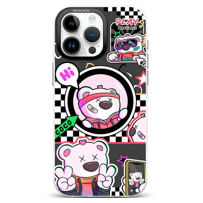 JAUCASE For iPhone 16 Pro Max Case Compatible with MagSafe Bear Pattern PC+TPU Matte Phone Cover - Baseball Bear - 1