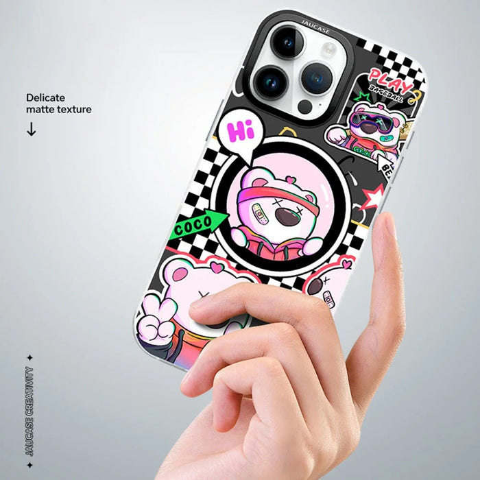 JAUCASE For iPhone 16 Pro Max Case Compatible with MagSafe Bear Pattern PC+TPU Matte Phone Cover - Baseball Bear - 3