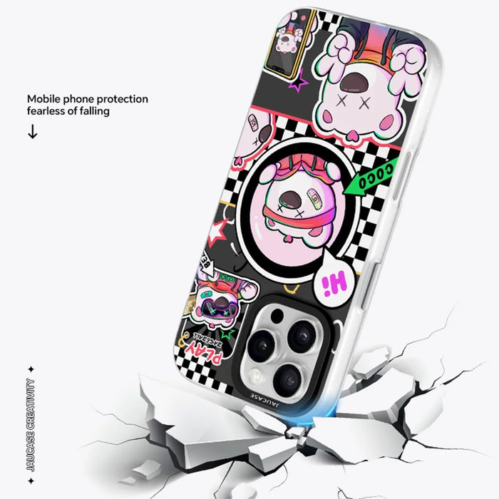 JAUCASE For iPhone 16 Pro Max Case Compatible with MagSafe Bear Pattern PC+TPU Matte Phone Cover - Baseball Bear - 4
