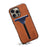 DENIOR For iPhone 16 Pro Case Elastic Card Holder PU Leather+TPU+PC Phone Cover - Brown - 2