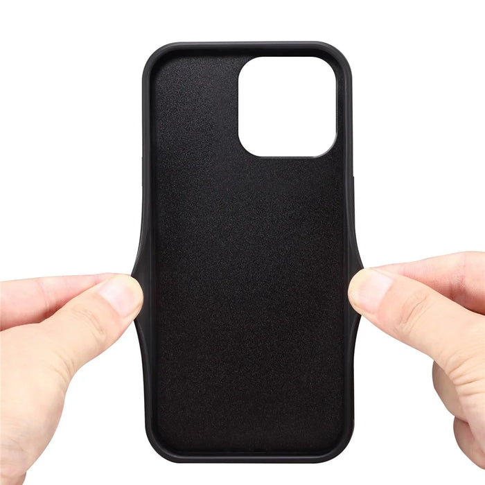 DENIOR For iPhone 16 Pro Case Elastic Card Holder PU Leather+TPU+PC Phone Cover - Brown - 4