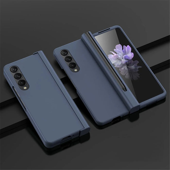 For Samsung Galaxy Z Fold4 5G Phone Case Rubberized Surface Hard PC Cover with Glass Screen Protector / Pen Slot - Blue - 2