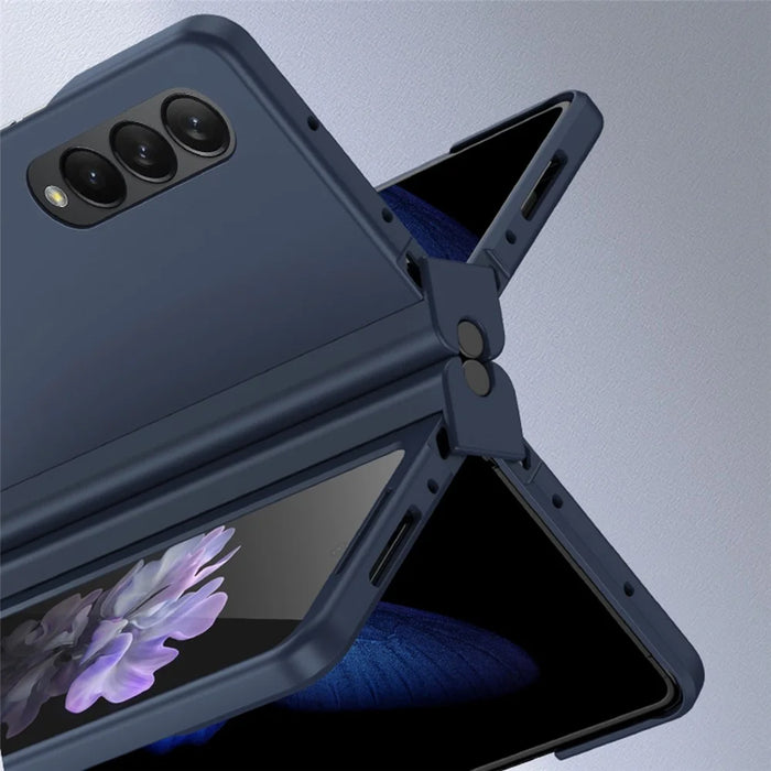 For Samsung Galaxy Z Fold4 5G Phone Case Rubberized Surface Hard PC Cover with Glass Screen Protector / Pen Slot - Blue - 3
