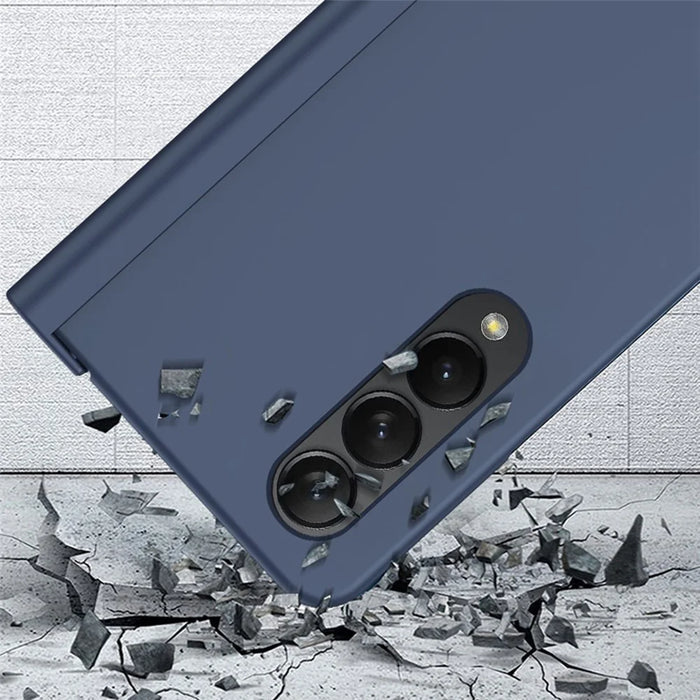 For Samsung Galaxy Z Fold4 5G Phone Case Rubberized Surface Hard PC Cover with Glass Screen Protector / Pen Slot - Blue - 5