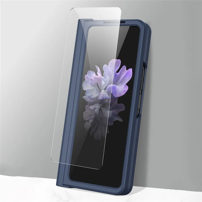 For Samsung Galaxy Z Fold4 5G Phone Case Rubberized Surface Hard PC Cover with Glass Screen Protector / Pen Slot - Blue - 7