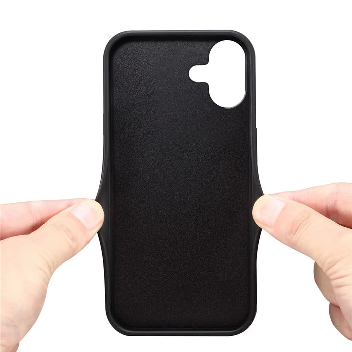DENIOR For iPhone 16 Case Leather+TPU Card Slot Kickstand Phone Cover - Black - 6