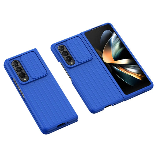 For Samsung Galaxy Z Fold4 5G Shockproof Case Anti-Fall Phone Case Mobile Phone Hard PC Protector with Slide Camera Cover - Blue - 1