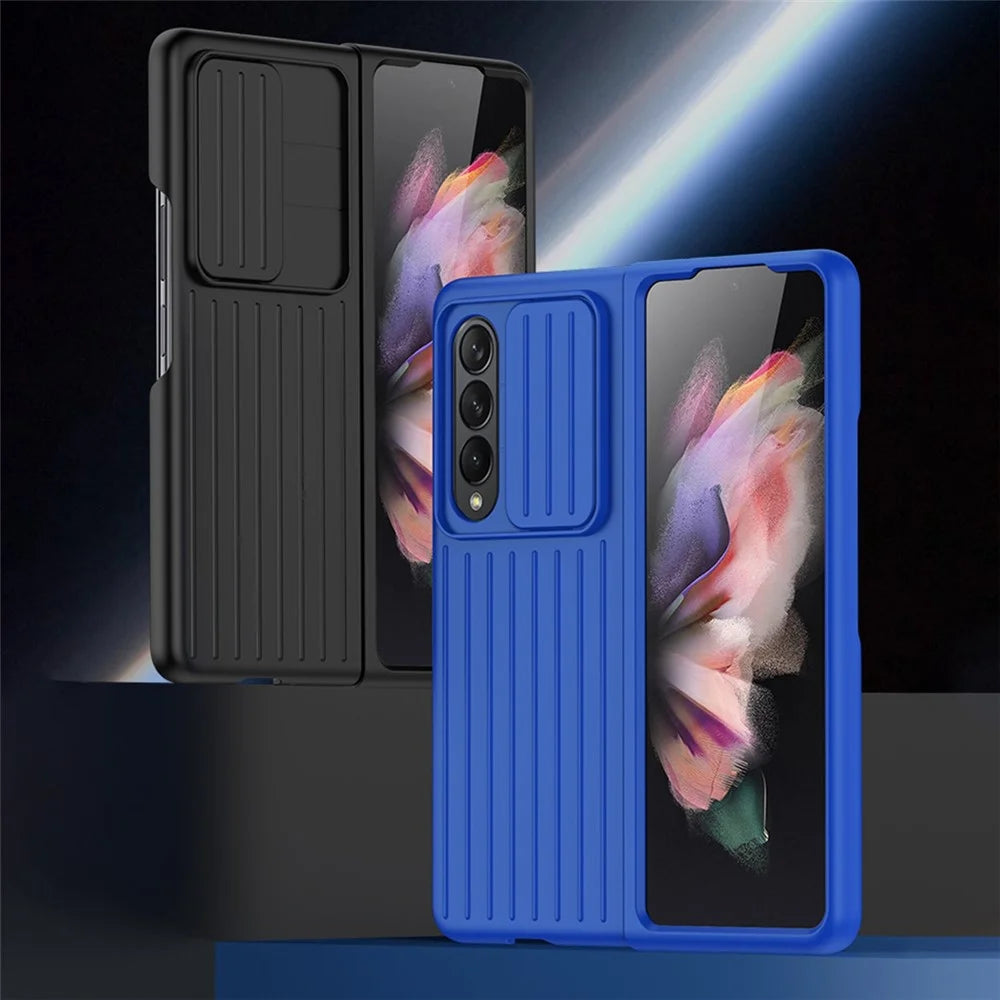 For Samsung Galaxy Z Fold4 5G Shockproof Case Anti-Fall Phone Case Mobile Phone Hard PC Protector with Slide Camera Cover - Blue - 3