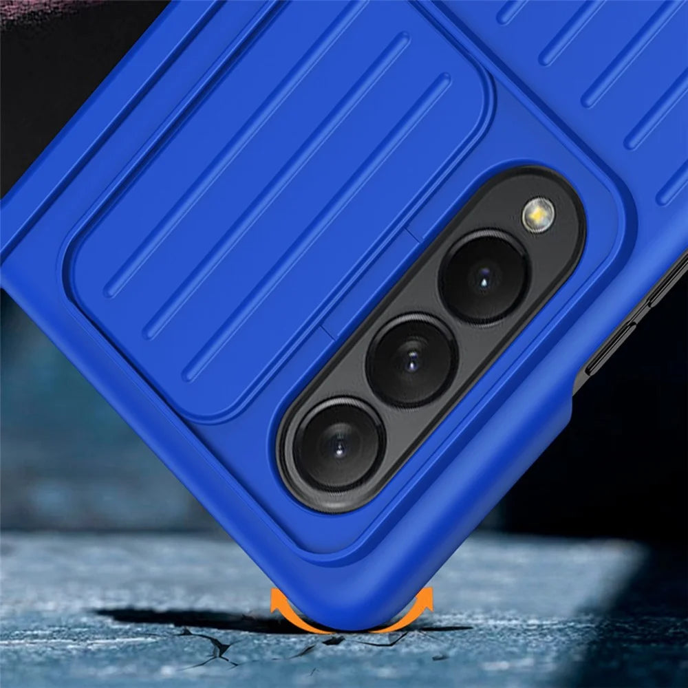 For Samsung Galaxy Z Fold4 5G Shockproof Case Anti-Fall Phone Case Mobile Phone Hard PC Protector with Slide Camera Cover - Blue - 4