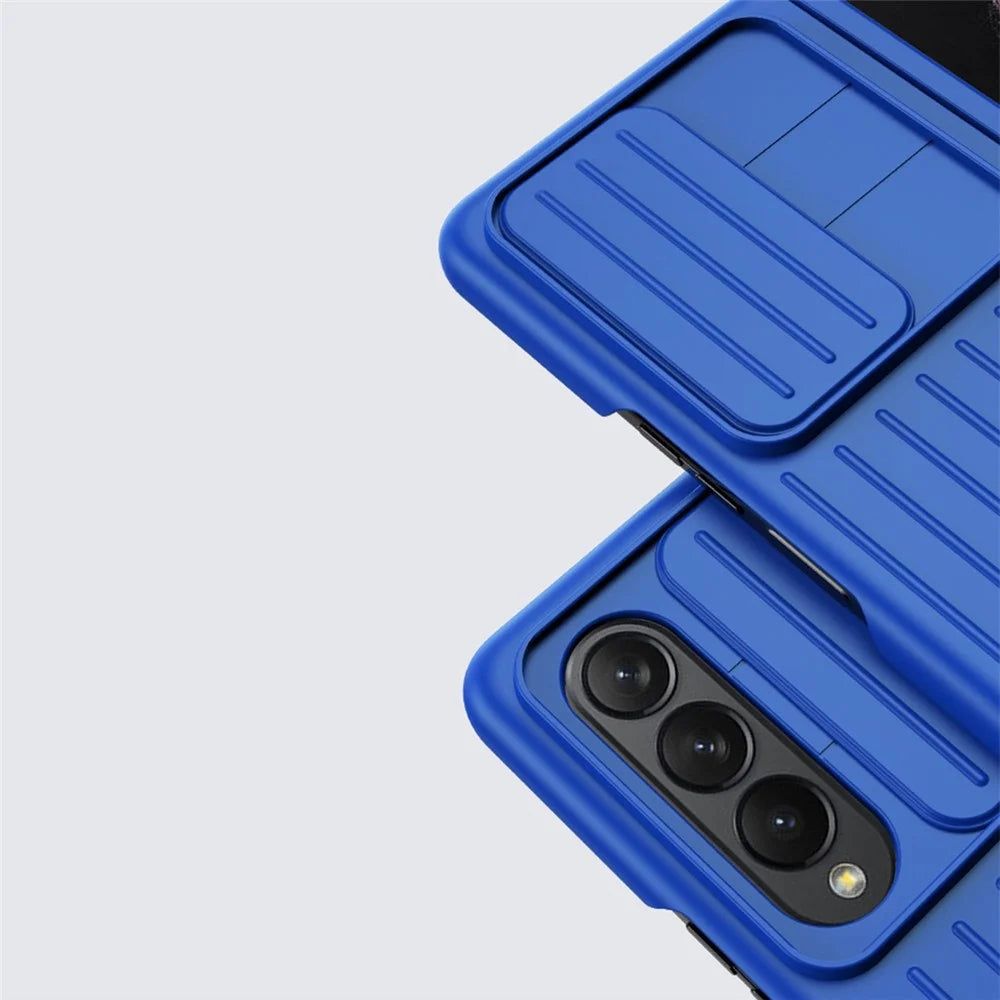 For Samsung Galaxy Z Fold4 5G Shockproof Case Anti-Fall Phone Case Mobile Phone Hard PC Protector with Slide Camera Cover - Blue - 5