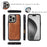 For iPhone 16 Pro Magnetic Case Detachable PU Leather Zipper Wallet Cover - Brown - 5