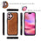 For iPhone 16 Magnetic Case Detachable PU Leather Zipper Wallet Cover - Brown - 5