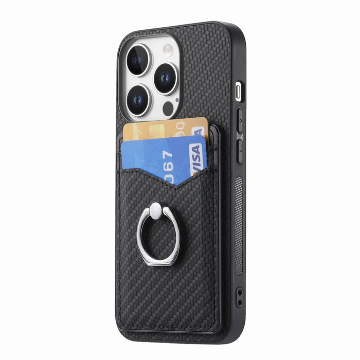 For iPhone 16 Pro Max Case Card Slots Ring Holder Kickstand Phone Cover - Black - 4