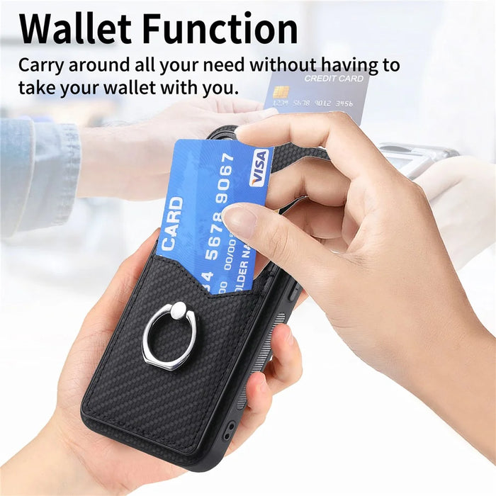 For iPhone 16 Pro Max Case Card Slots Ring Holder Kickstand Phone Cover - Black - 7