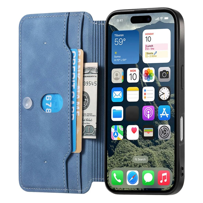 For iPhone 16 Plus Case Cross Texture Leather Detachable Magnetic Phone Cover - Blue - 2