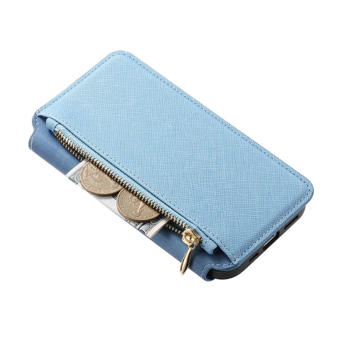 For iPhone 16 Plus Case Cross Texture Leather Detachable Magnetic Phone Cover - Blue - 5