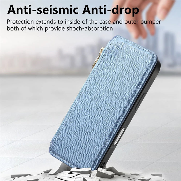 For iPhone 16 Plus Case Cross Texture Leather Detachable Magnetic Phone Cover - Blue - 7