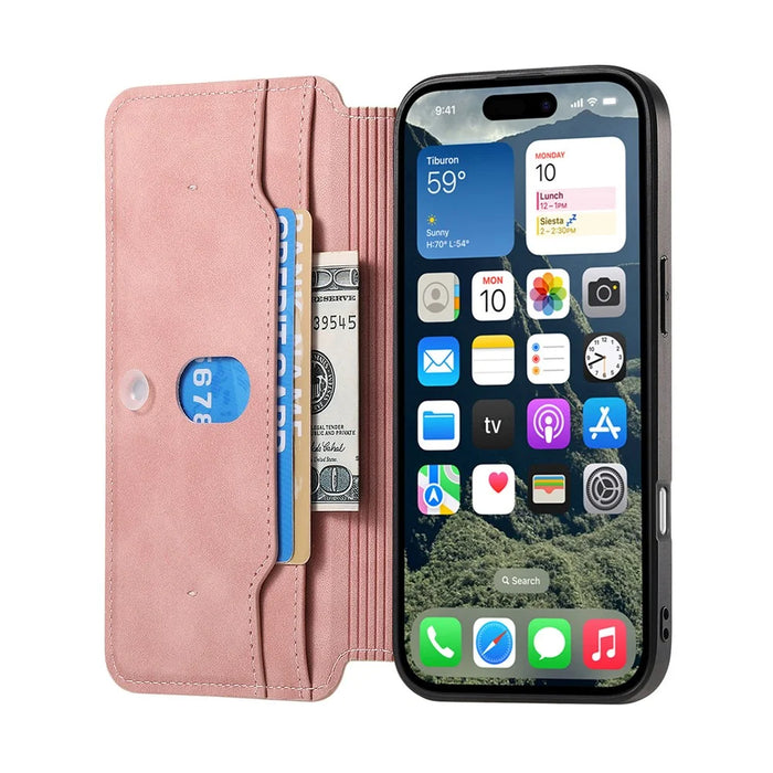 For iPhone 16 Pro Case Cross Texture Leather Detachable Magnetic Phone Cover - Pink - 2