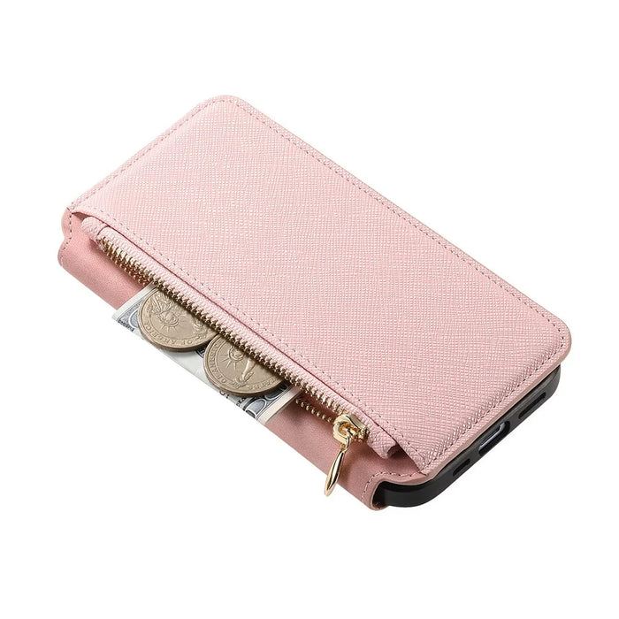For iPhone 16 Pro Max Case Cross Texture Leather Detachable Magnetic Phone Cover - Pink - 5