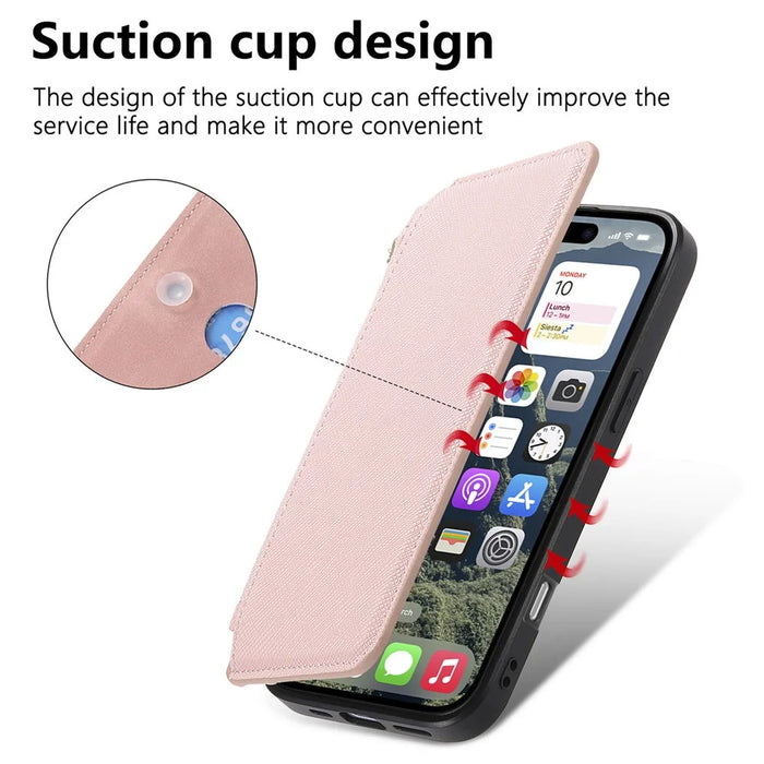 For iPhone 16 Pro Max Case Cross Texture Leather Detachable Magnetic Phone Cover - Pink - 6