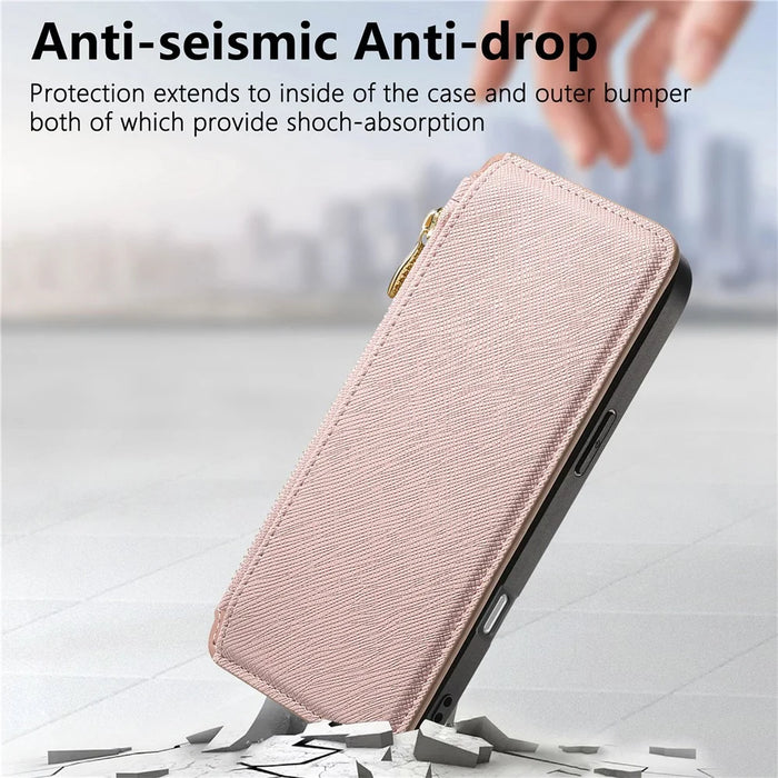 For iPhone 16 Pro Max Case Cross Texture Leather Detachable Magnetic Phone Cover - Pink - 7