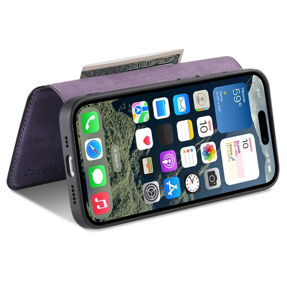 For iPhone 16 Plus Magnetic Case CASENEO Detachable Leather Phone Wallet Cover - Purple - 3