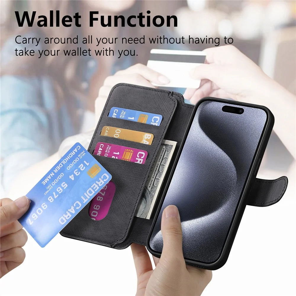 For iPhone 16 Pro Max Magnetic Case CASENEO Detachable Leather Phone Wallet Cover - Black - 7