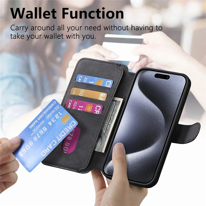 For iPhone 16 Pro Max Magnetic Case CASENEO Detachable Leather Phone Wallet Cover - Black - 7