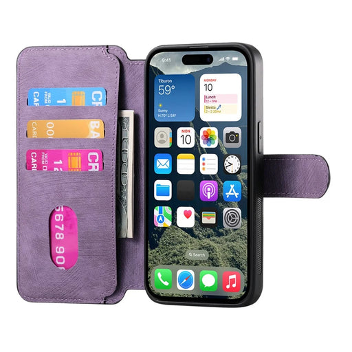 For iPhone 16 Magnetic Case CASENEO Detachable Leather Phone Wallet Cover - Purple - 2