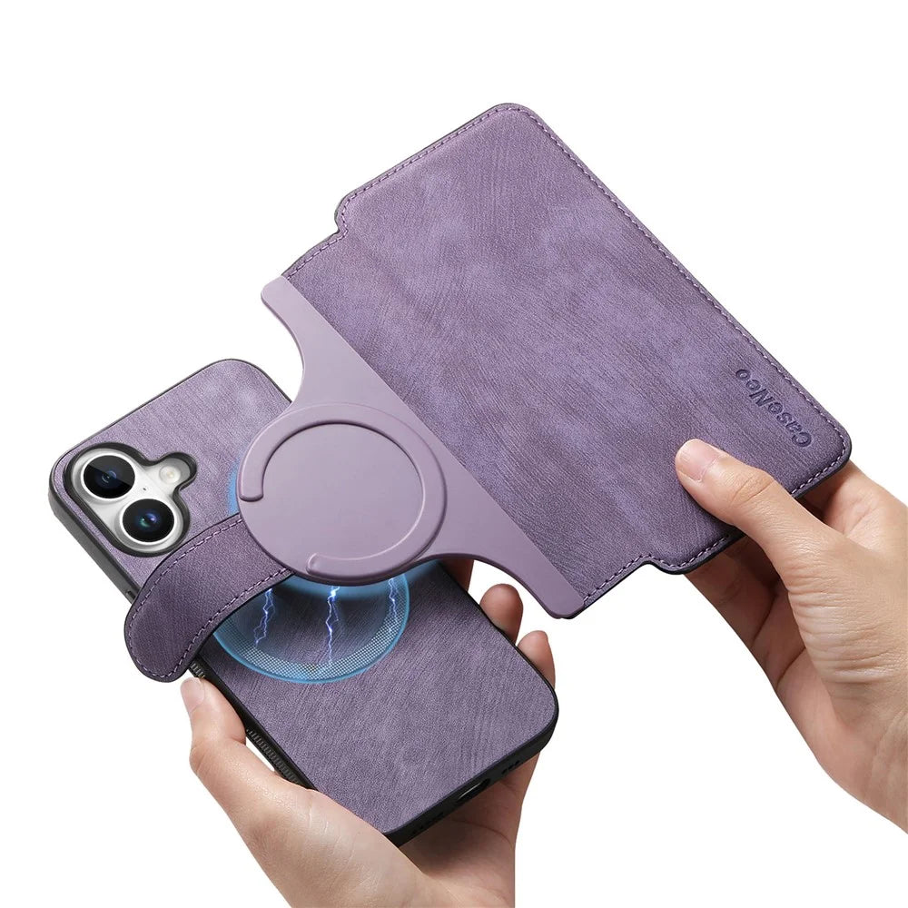 For iPhone 16 Magnetic Case CASENEO Detachable Leather Phone Wallet Cover - Purple - 4