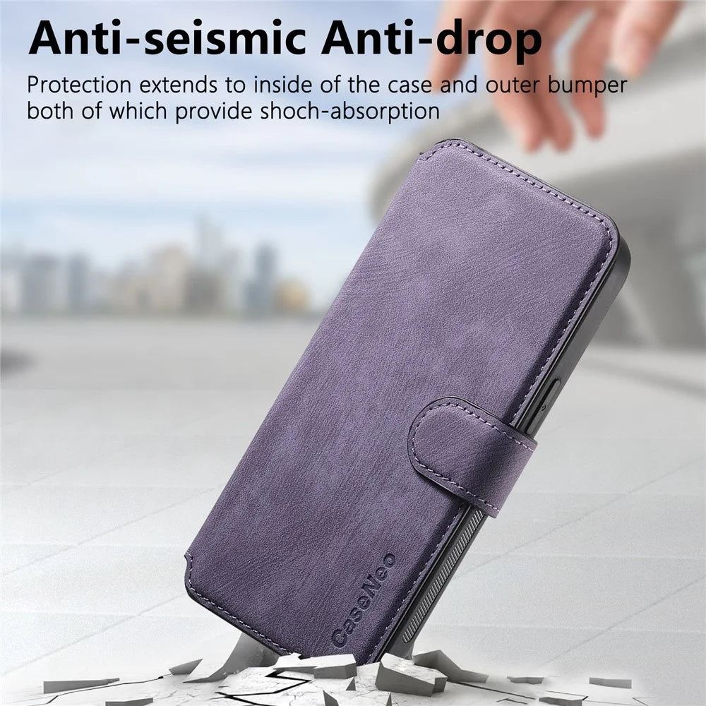 For iPhone 16 Magnetic Case CASENEO Detachable Leather Phone Wallet Cover - Purple - 5