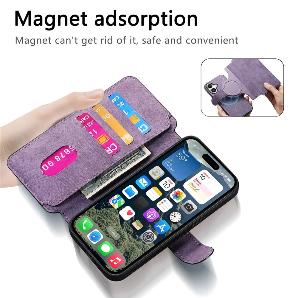 For iPhone 16 Magnetic Case CASENEO Detachable Leather Phone Wallet Cover - Purple - 6